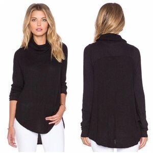 We The Free Black Thermal Cowl Neck Sweater Size Large